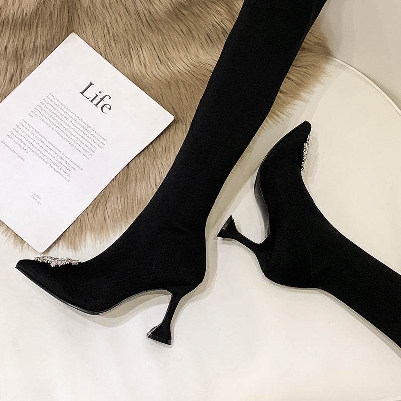 The sun buckled over his knee boots - Mubimart