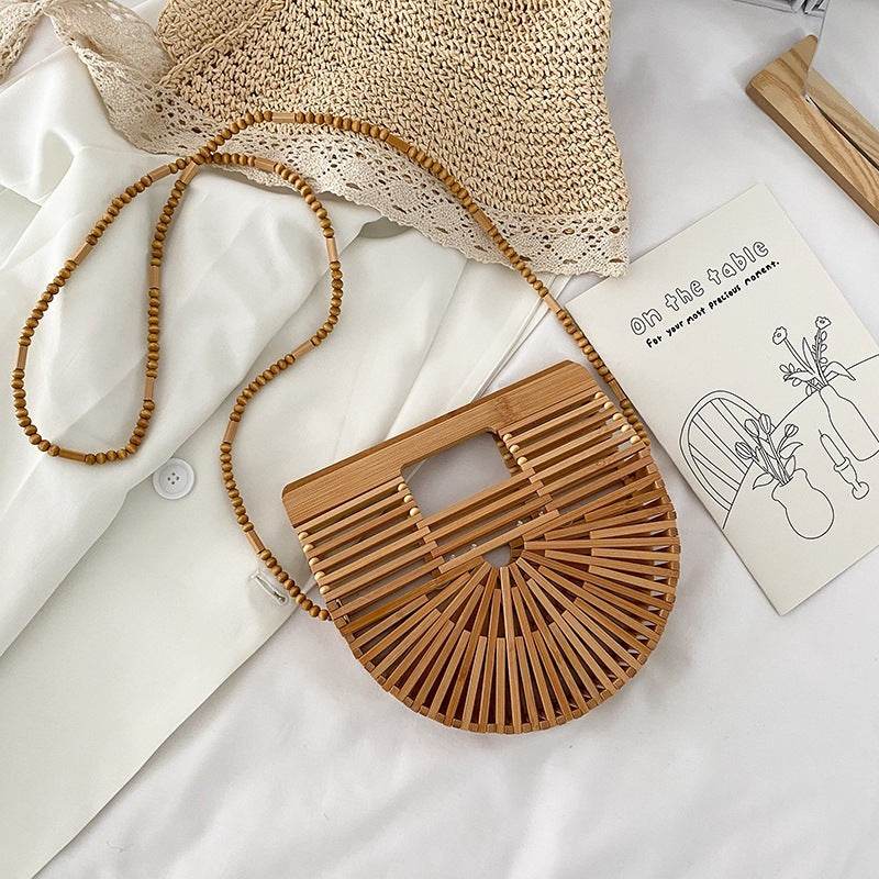 Bamboo Woven Bag Rattan Creative Beach Handbag Women - Mubimart