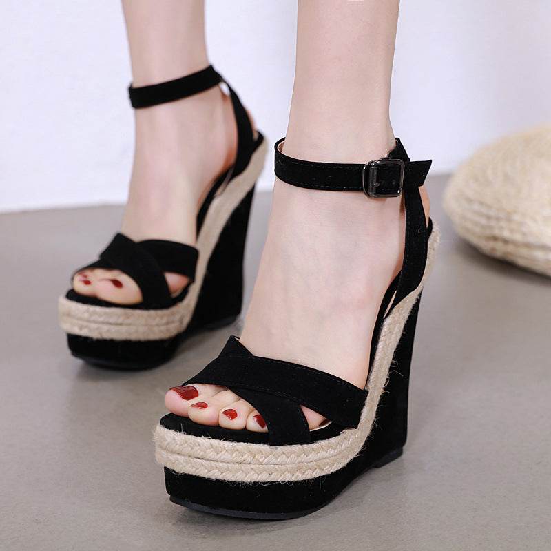 Hemp Rope Comfortable High Heels Wedge Sandals - Mubimart