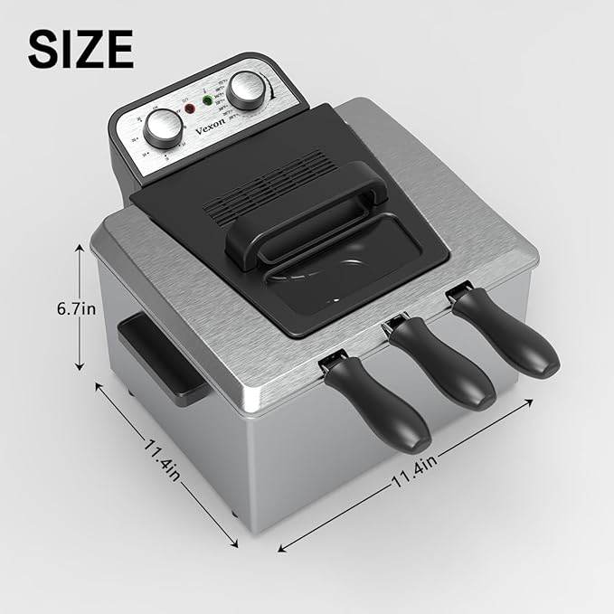 1800W 5 Liters 21 Cups Large Electric Deep Fryer With 3 Frying Baskets For Home Use, Adjustable Temperature,View Window Lid,Countertop Stainless Steel Body Deep Fryer Pot,Perfect For Kitchen, Fry Fish - Mubimart