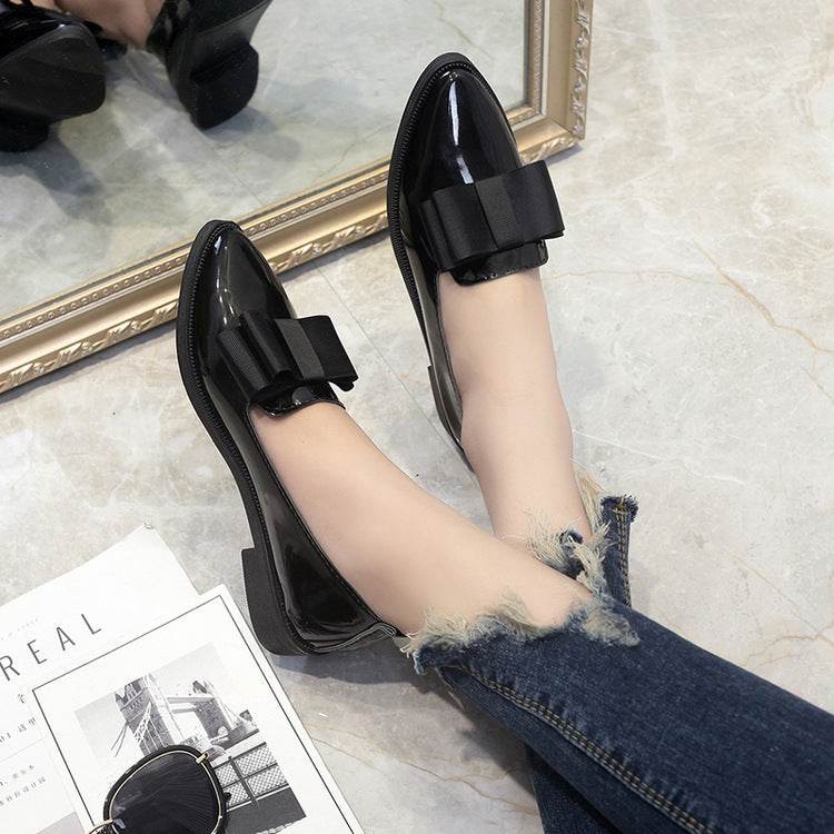Women Flats Bowtie Loafers Shoes Women Ballet Flats Pointed Toe Shoes Patent Leather Elegant Low Heels On Flat Shoes Woman - Mubimart