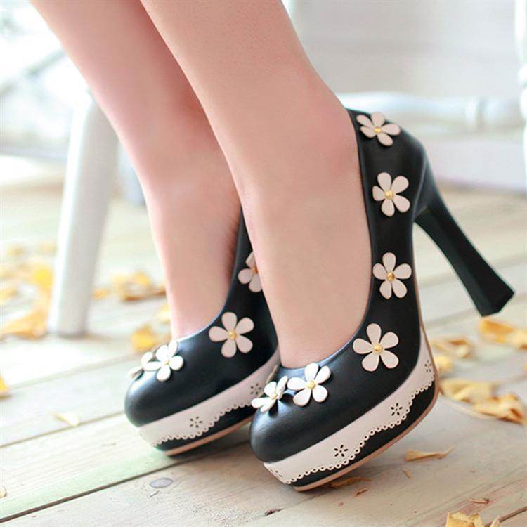 Flower candy shoes pump pumps high heels - Mubimart