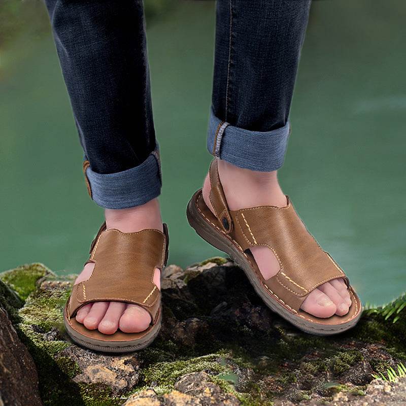 Men's leather sandals sandals men's casual beach shoes - Mubimart