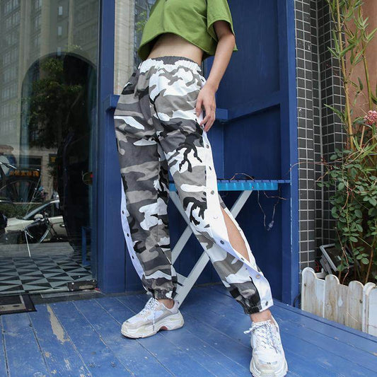 CAMO JOGGER BUTTON UP PANTS - Mubimart