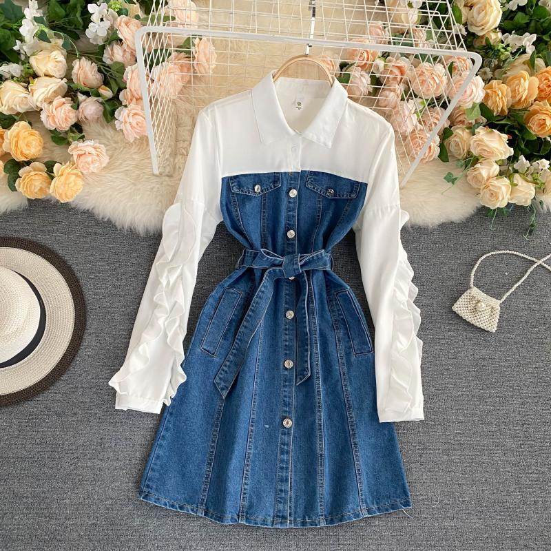 Retro denim dress - Mubimart