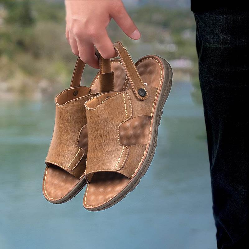 Men's leather sandals sandals men's casual beach shoes - Mubimart