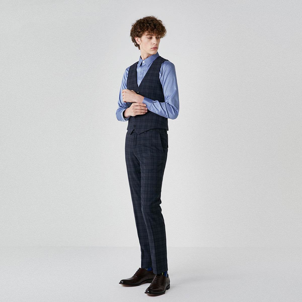 Men's dark check suit vest - Mubimart