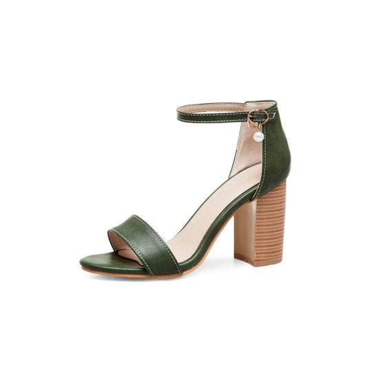 Block heel high heel buckle sandals - Mubimart