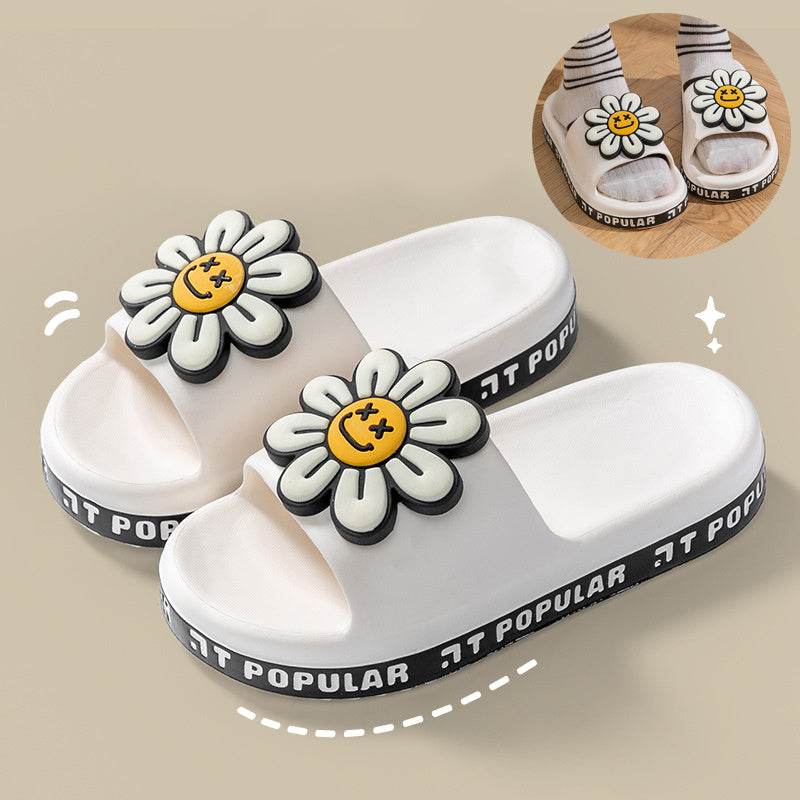 Summer Flower Slippers Women New Fashion Letter Garden Shoes Indoor Anti-Slip Floor Bathroom Bathing Home Slipper - Mubimart