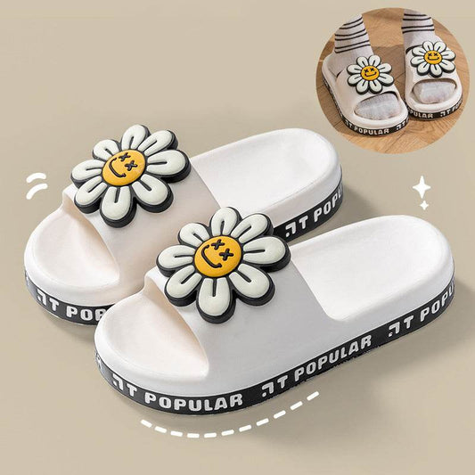 Summer Flower Slippers Women New Fashion Letter Garden Shoes Indoor Anti-Slip Floor Bathroom Bathing Home Slipper - Mubimart