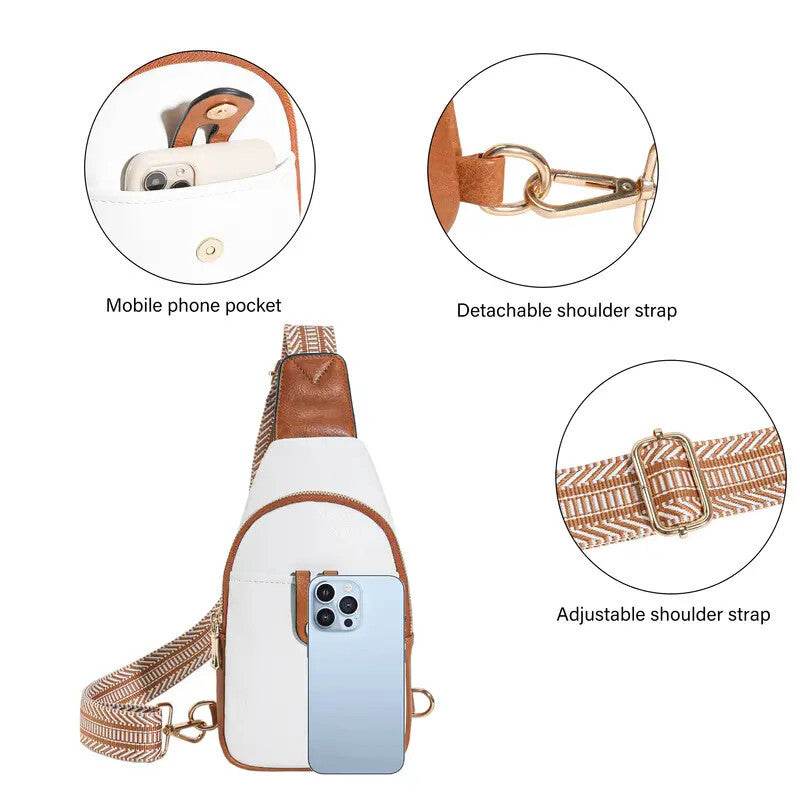 Sling Bag For Women Crossbody Fanny Packs For Women Leather Sling Chest Bag With Adjustable Strap Beige Brown - Mubimart