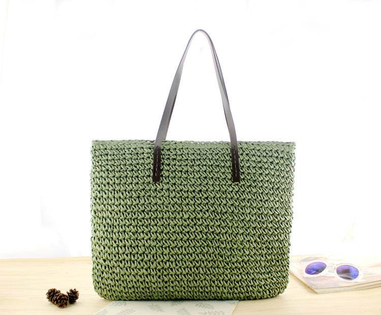 Round Straw Bags Women Summer Rattan Bag Handmade Woven Beach Cross Body Bag - Mubimart