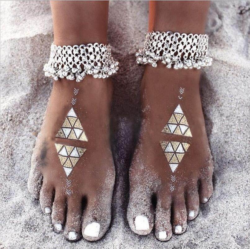Boho Anklets Bohemian Silver Color Anklet Chain Bell Beads Anklet - Mubimart