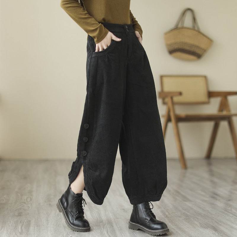 Oversized Loose And Thick Corduroy Plush High Waist Capris - Mubimart