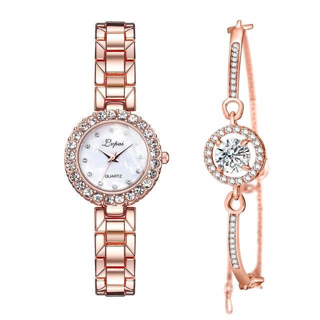 Watches-Set Bangle Clock Bracelet Wrist-Watch Quartz Women Fashion Ladies Brand Luxury - Mubimart