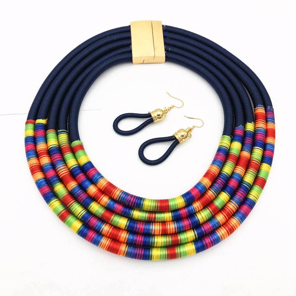 African Multilayer Choker Necklaces Earrings Jewelry Sets - Mubimart