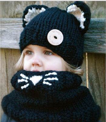 Baby Girls Hats Handmade Kids Winter Hats Wrap Bear Scarf Caps - Mubimart