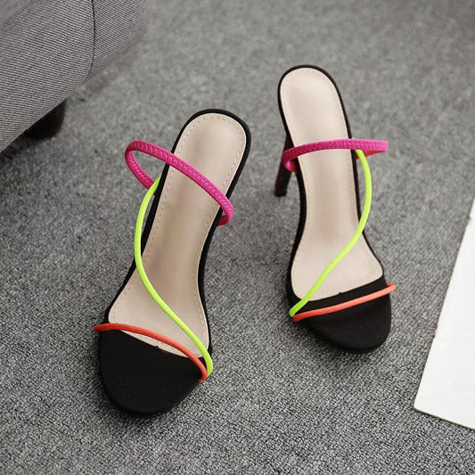 Color block stiletto high heel sandals - Mubimart