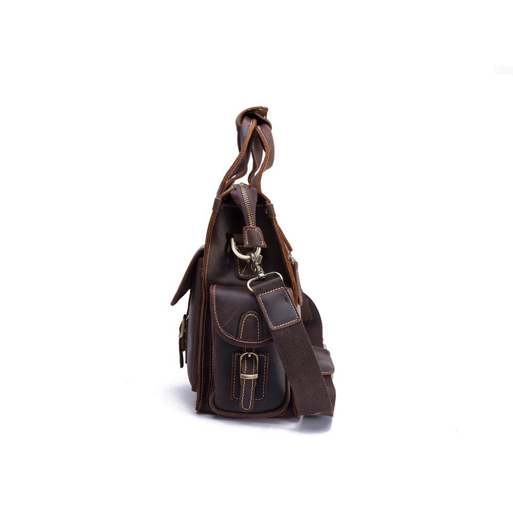 Leather men's retro portable briefcase - Mubimart