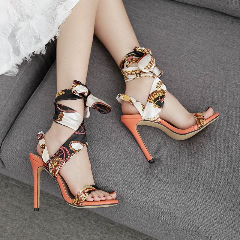 Lace pattern stiletto high heels - Mubimart