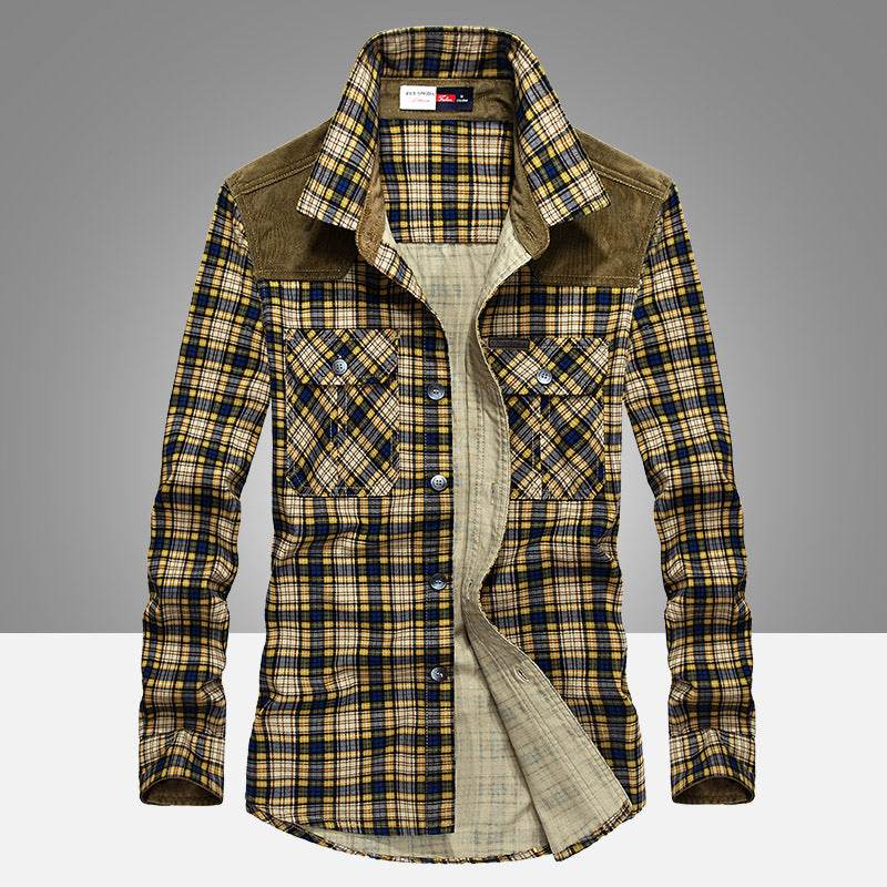 Shirt Men Military Plaid Dress 100 Cotton - Mubimart