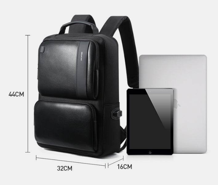 BOPAI Black Leather Backpack College Bag for Boys Mens Anti Theft Back Packs Travelling Bags Korean Style Men Backpack Schoolbag - Mubimart