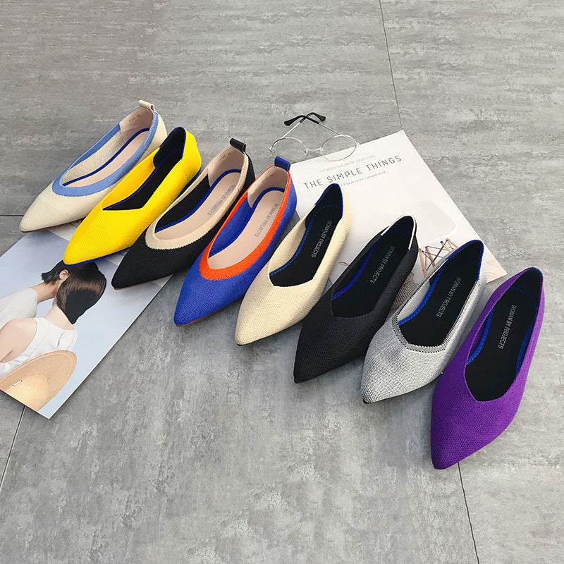 Women's shallow pointed toe flat shoes - Mubimart
