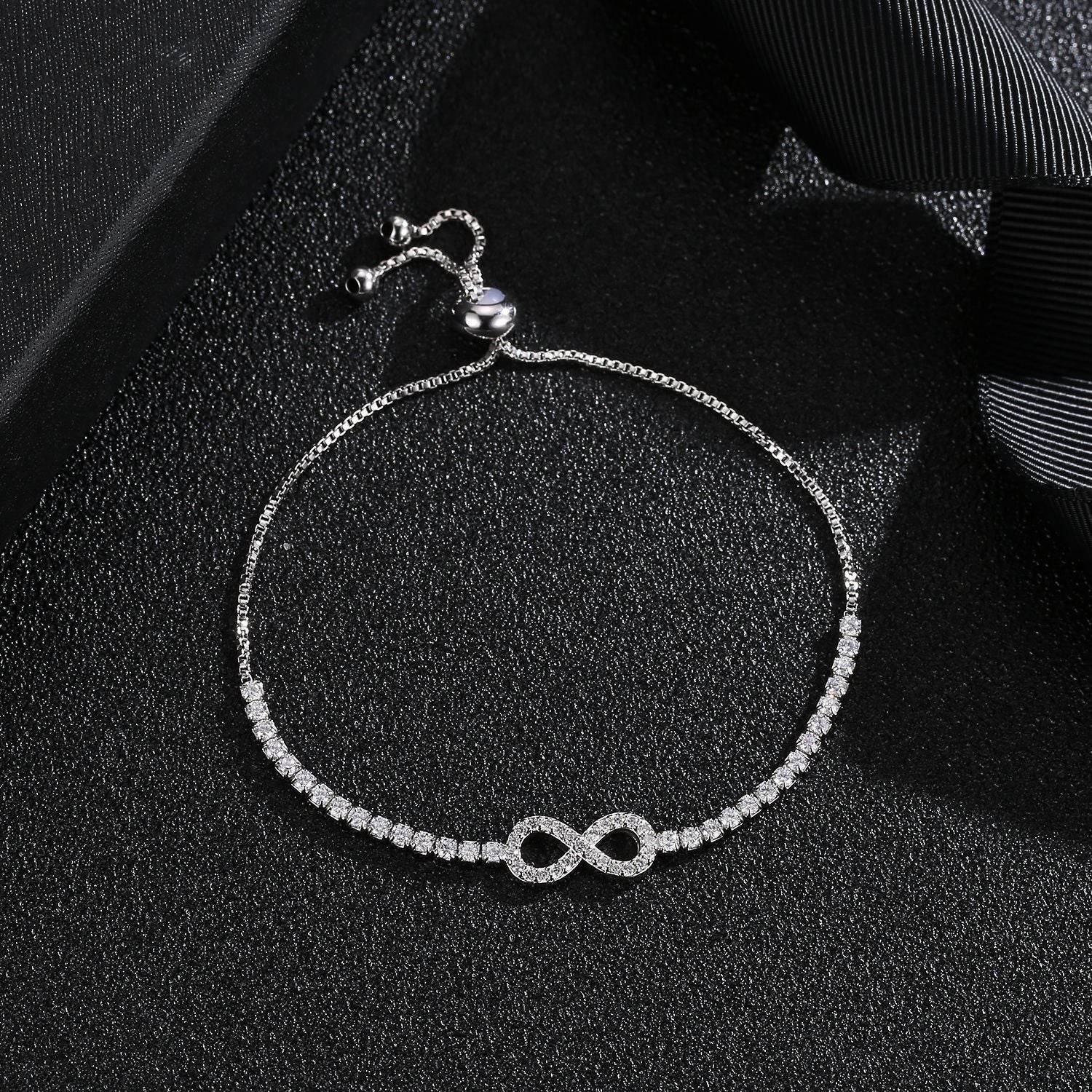 17KM Cubic Zirconia Infinity Bracelets For Women Rose Gold Silver Color Charm Bracelet & Bangle Fashion Geometric Jewelry Gifts - Mubimart