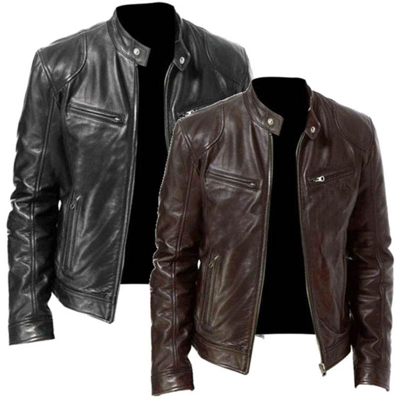 PU Leather Jacket Slim Leather Jacket - Mubimart