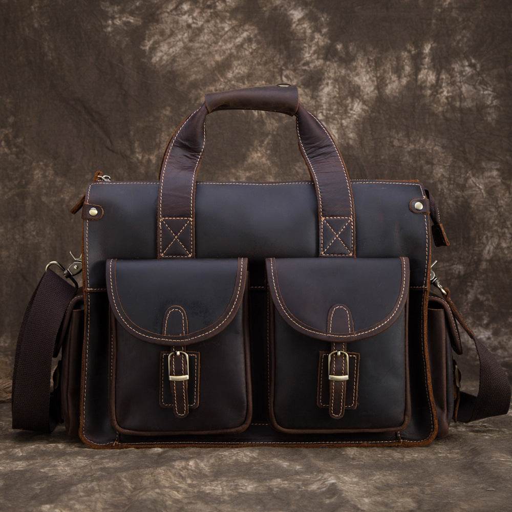 Leather men's retro portable briefcase - Mubimart