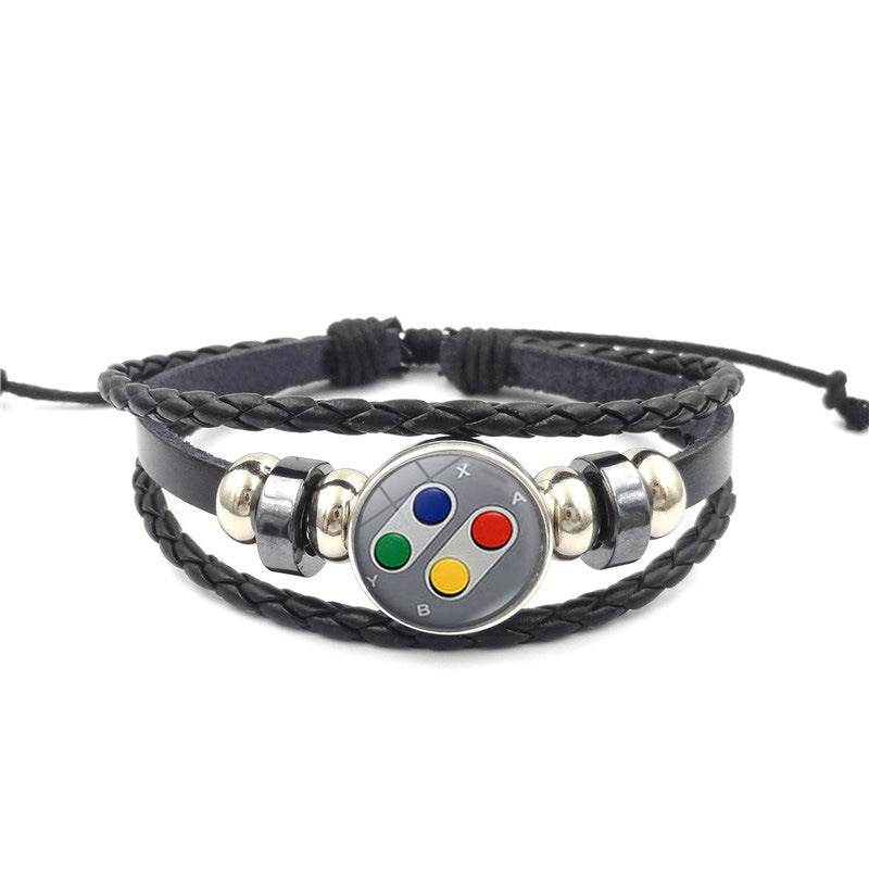 Game Controller Snap Leather Bracelet Men And Women Fashion Personalized Bracelet Handmade Multi-layer Beaded Weave Carrying Strap - Mubimart