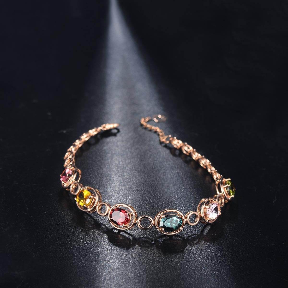Rose Gold Simulation Tourmaline Colored Gemstone Bracelet Female Bracelet - Mubimart