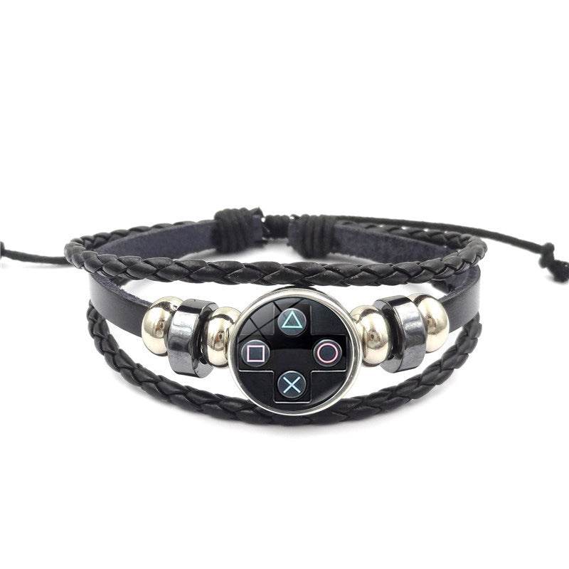 Game Controller Snap Leather Bracelet Men And Women Fashion Personalized Bracelet Handmade Multi-layer Beaded Weave Carrying Strap - Mubimart