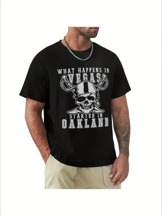 What Happens In Vegas Started In Oakland Football T-Shirt Quick-drying Sports Fans Mens T Shirt Graphic - Mubimart