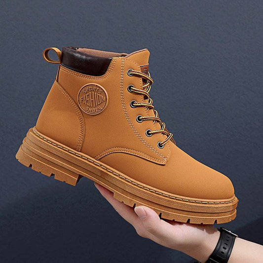 Mens Winter Boots Chunky Mid Heel Shoes Fashion Ankle Boots - Mubimart