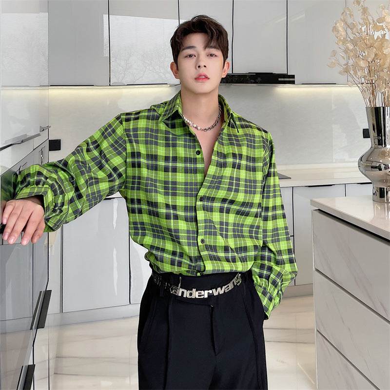 Shirt Plaid Men's Casual Resort Style Loose Shirt Jacket - Mubimart