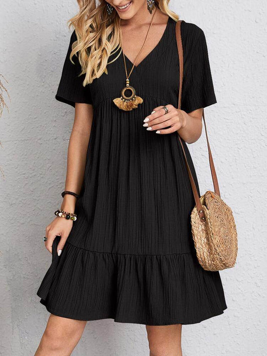 Summer V-neck Dresses Women's Loose Casual Short-sleeved Corset Dress - Mubimart