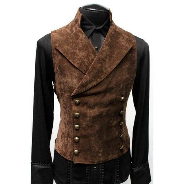 Suit Stand Collar Suede Double Breasted Vest - Mubimart