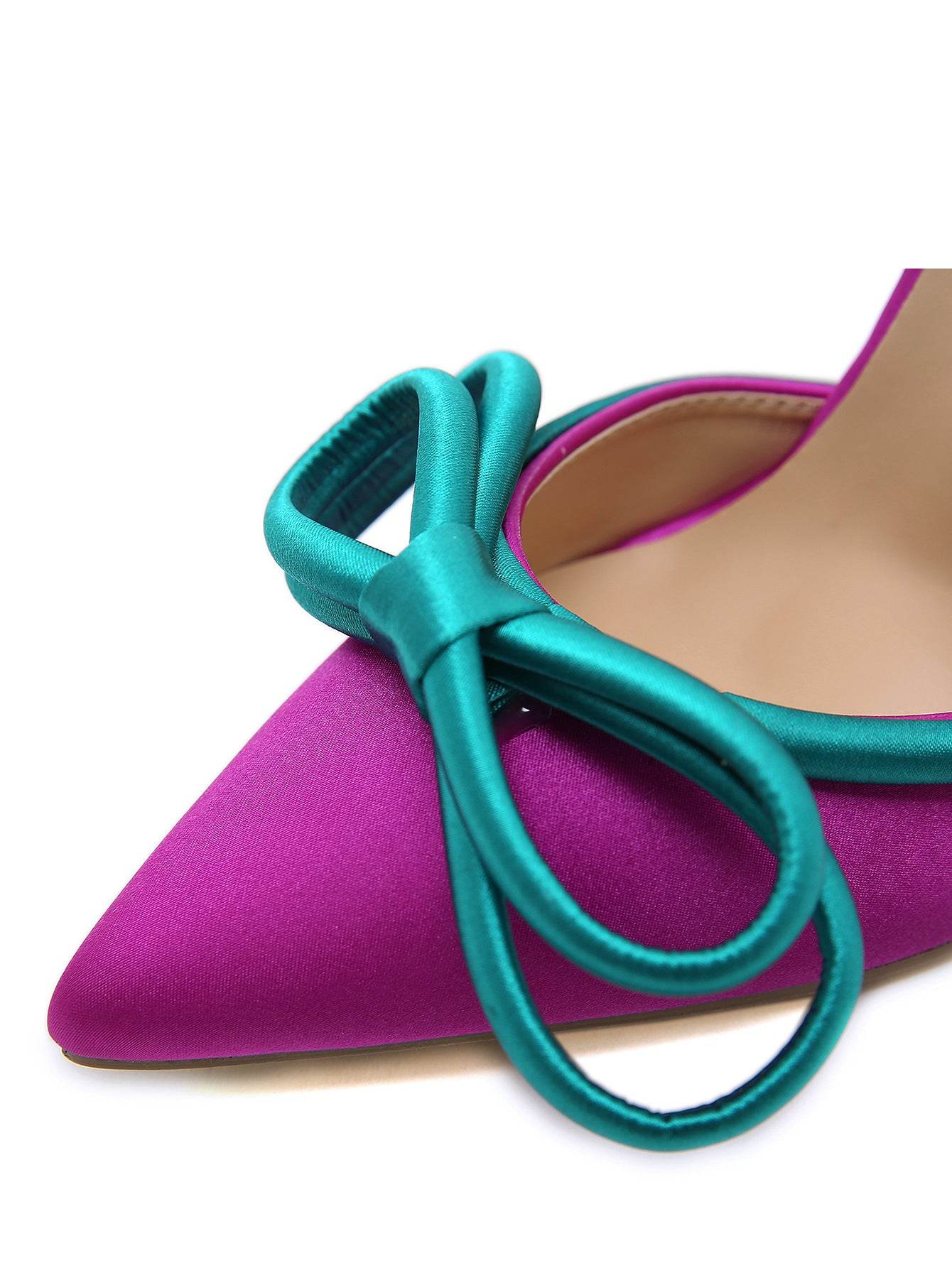 Women's Colorblock Pointed-Toe Satin Muqin Pumps - Mubimart