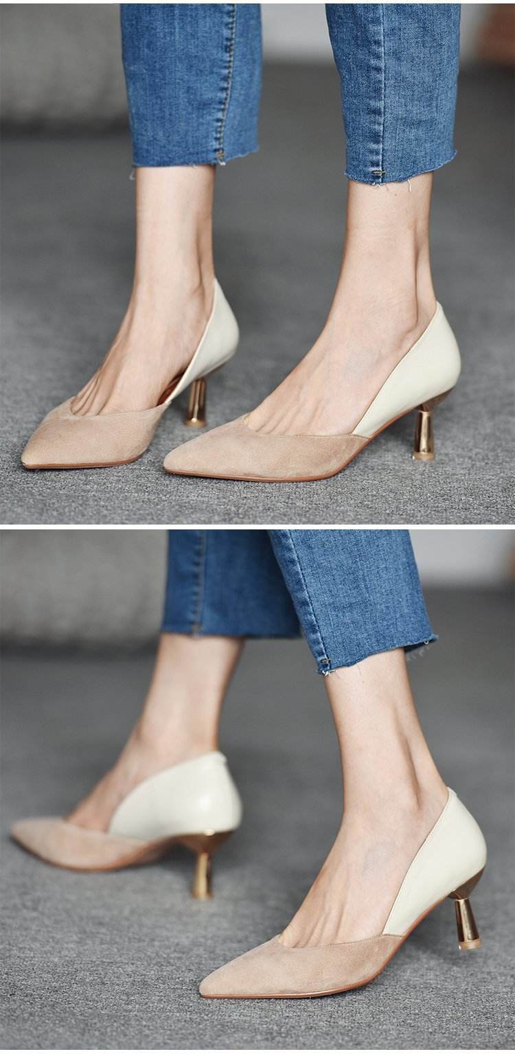 Women's Nude Autumn Pointed Toe Pumps - Mubimart