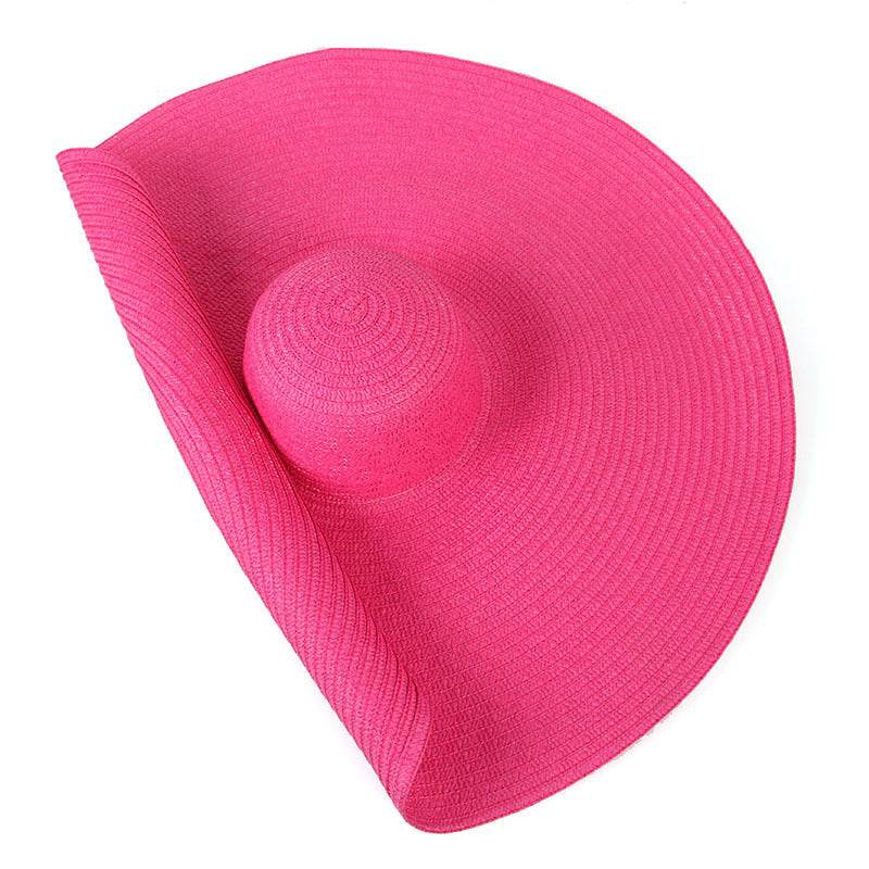 25CM Wide Brim Oversized Beach Hats For Women Large Straw Hat UV Protection - Mubimart