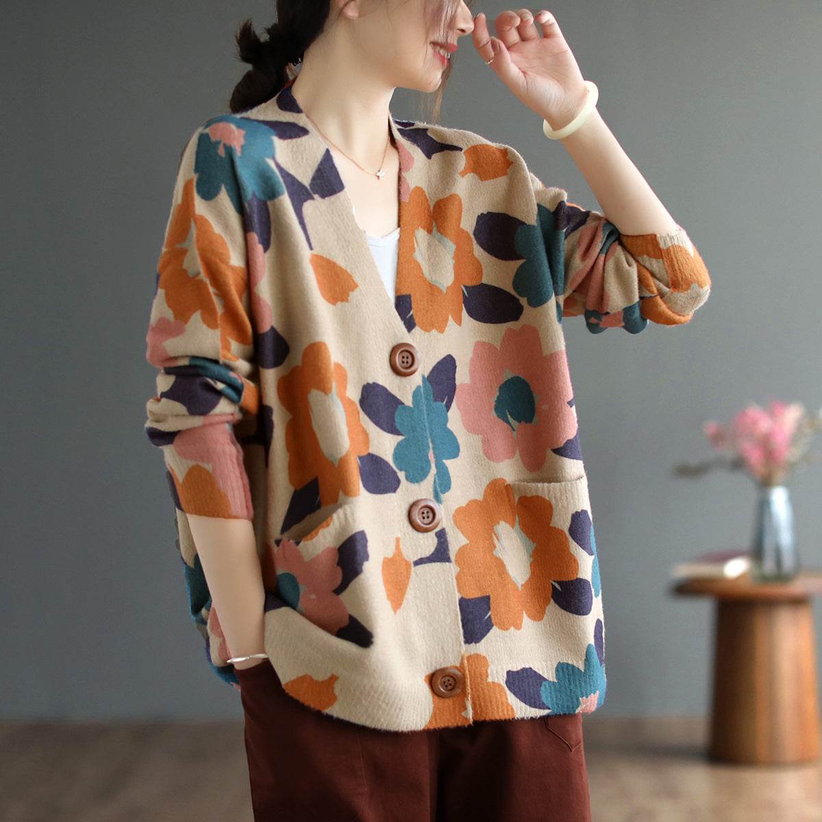 Women's Retro Plus Size Versatile Cardigan - Mubimart