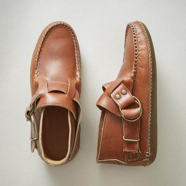 Women's Comfy Leather Leopard Flats Autumn Buckle Strap Shoes For Women New Casual Travel Breathable Women Shoes - Mubimart