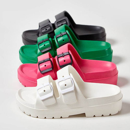 Fashion Double Buckle Slippers Summer Platform Garden Beach Shoes Casual Non-slip Floor Bathroom Home Slipper For Women - Mubimart