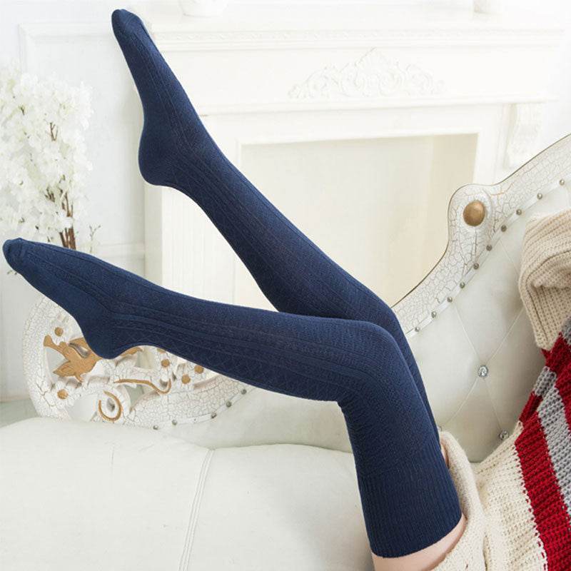 Women's Fashion Solid Color Warm Knee-high Socks - Mubimart