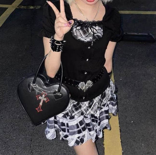 Fashion Love Personality Black Ladies Satchel - Mubimart