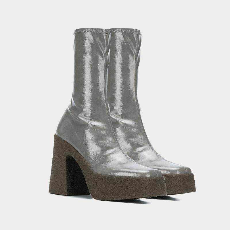 Square Toe Platform Platform High Heel Boots - Mubimart