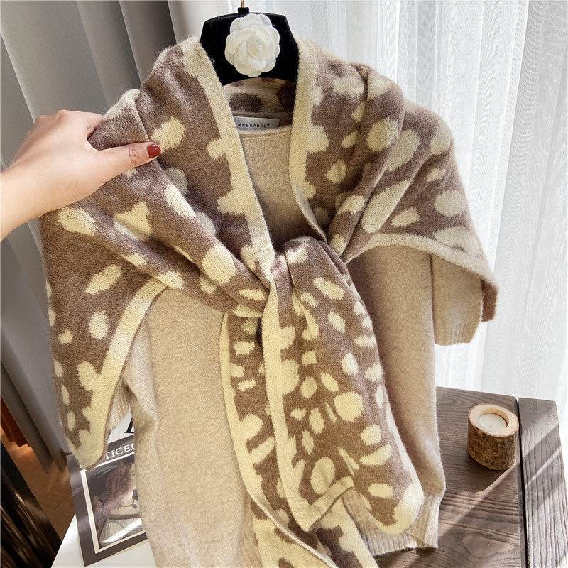 Knotted Shoulders With Contrasting Color Small Shawls - Mubimart