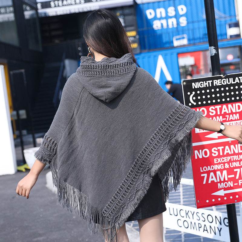 Solid Color Hollow Tassel Plus Size Cape And Shawl - Mubimart