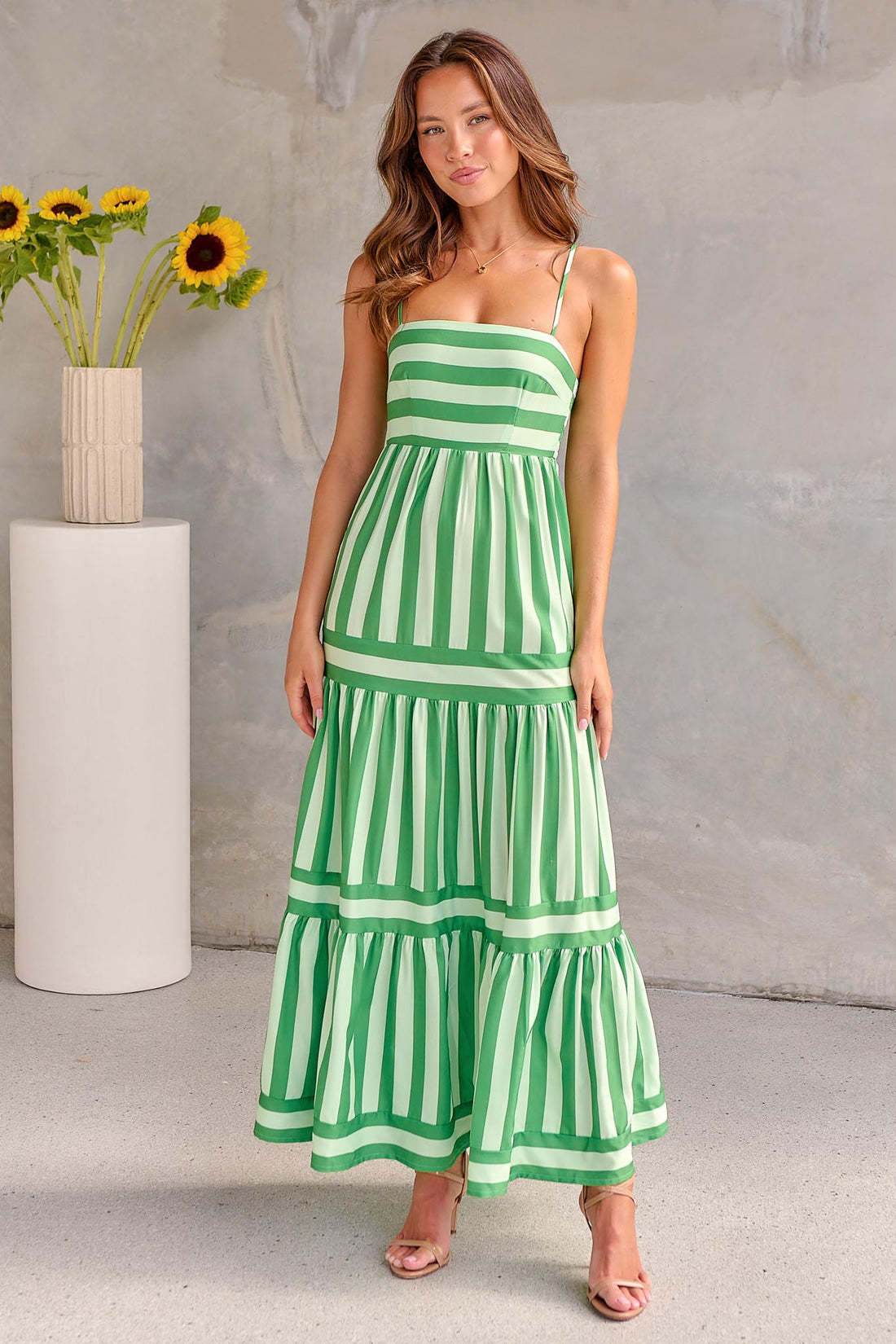 Summer Striped Printed Suspender Long Dress With Pockets Fashion Square Neck Backless Dresses For Beach Vacation Women Clothing - Mubimart